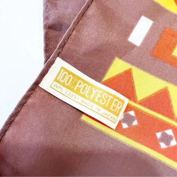 Vintage Rectangle Scarf Made‎ in Japan Brown Orange Yellow 70s Aztec Headscarf - Picture 2 of 8
